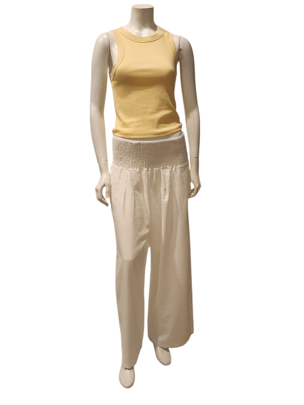 Cream Wide-Leg Linen Pant